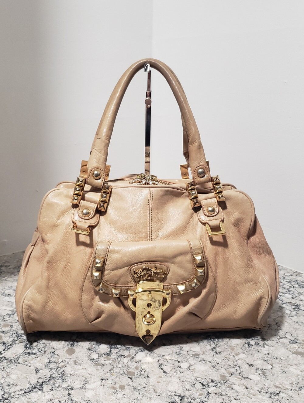 Betsey Johnson y2k Studded Leather Satchel Purse Pink Label